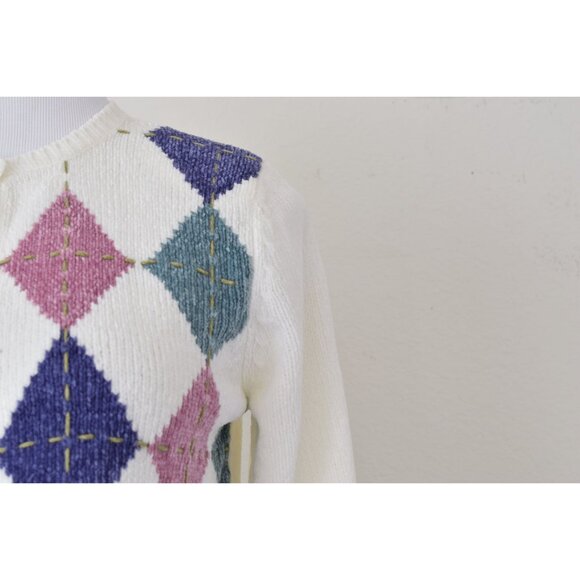 Vintage 90s Acrylic Argyle Cardigan |size PS - Picture 5 of 10